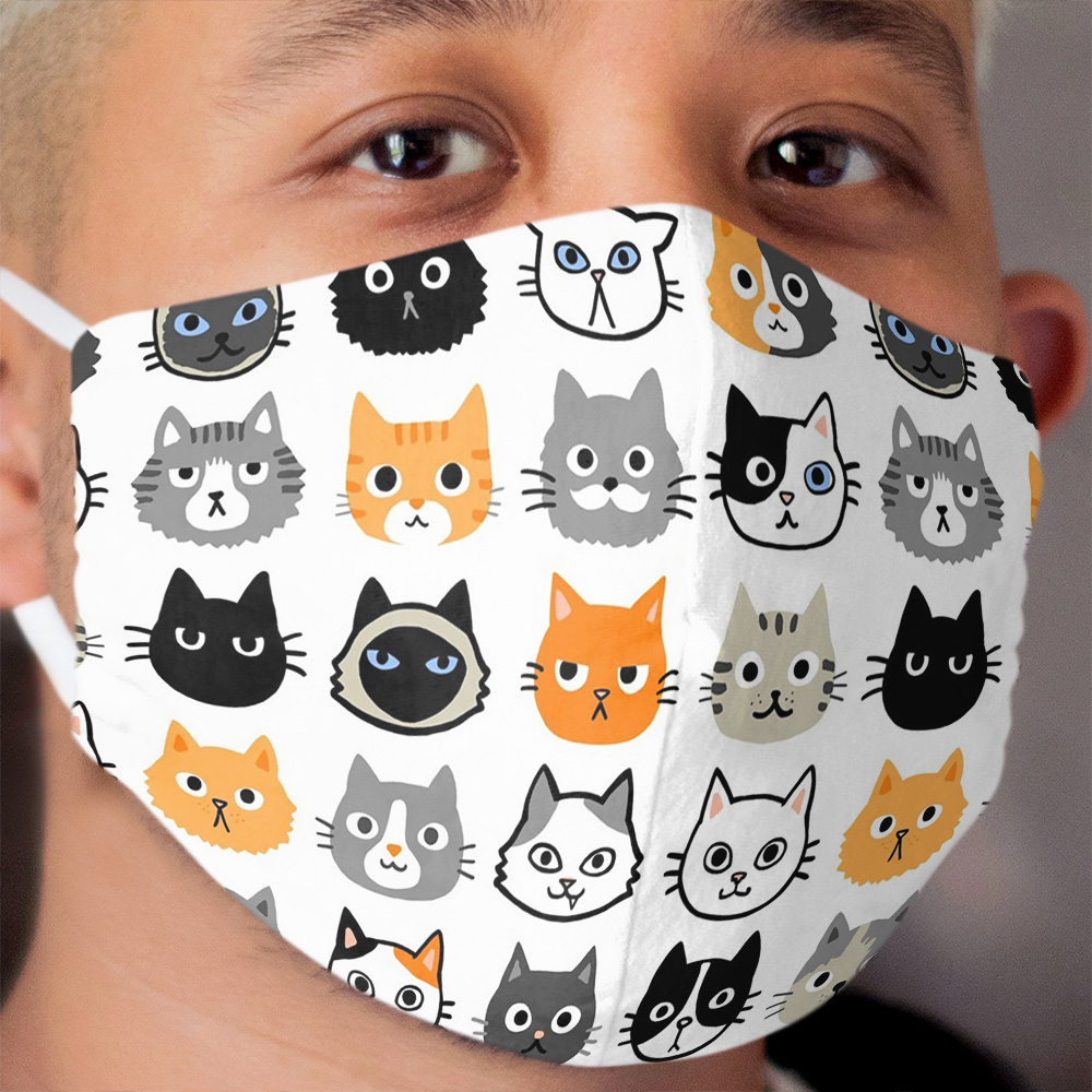 Assorted Cat Faces | Cute Quirky Kitty Cat Drawings Cloth Face Mask