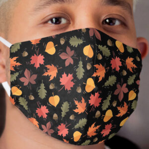 Autumn Leaves Pattern Black Background Cloth Face Mask