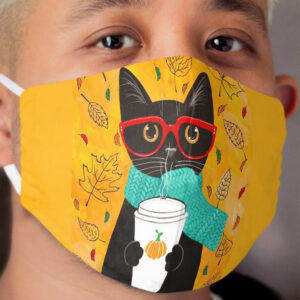 Autumn Pumpkin Coffee Cat Cloth Face Mask