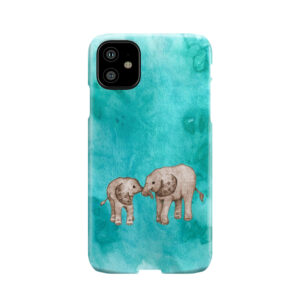 Baby Elephant Love - Sepia On Teal Watercolour Phone Case