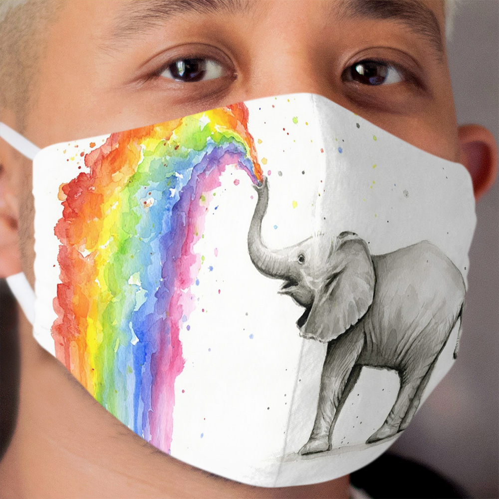 Baby Elephant Spraying Rainbow Cloth Face Mask