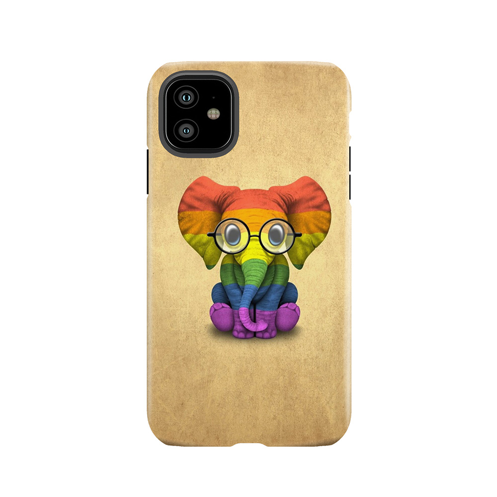 Baby Elephant With Glasses And Gay Pride Rainbow Flag Tough Phone Case