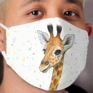 Baby Giraffe with Hearts Watercolor Animal Cloth Face Mask