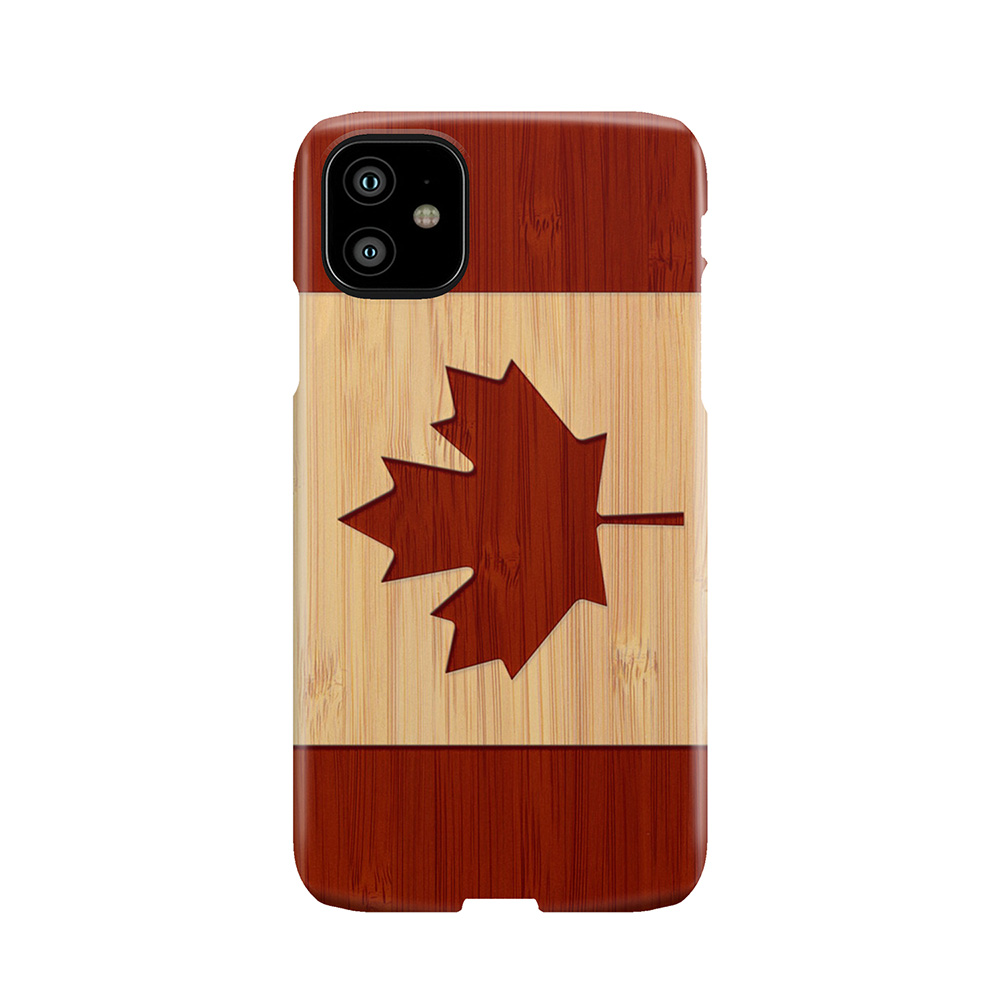 Bamboo Look & Engraved Canada Flag Maple Leaf Phone Case