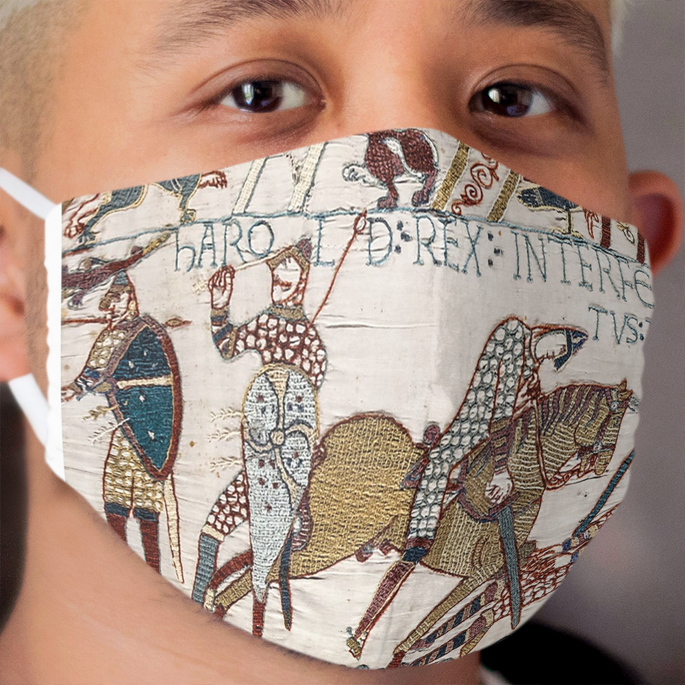 Bayeux Tapestry. King Harold is killed. Arrow in eye. Cloth Face Mask