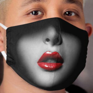 Beautiful face of a girl, red lipstick, red lips, gothic style, vampire, face mask with lips, face mask gothic, face mask vampire, face mask for a duvka, mask with lips Cloth Face Mask
