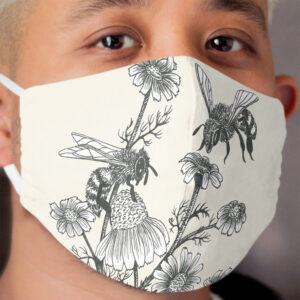 bees and chamomile on offwhite background Cloth Face Mask