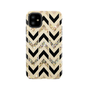 Black & Gold Glitter Herringbone Chevron On Nude Cream Tough Phone Case
