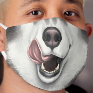 Black & White Husky Face with Licky Tongue Cloth Face Mask