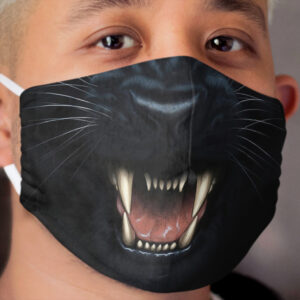 Black Panther Face aggressive showing teeth and tongue covering fit your face and nose Cloth Face Mask