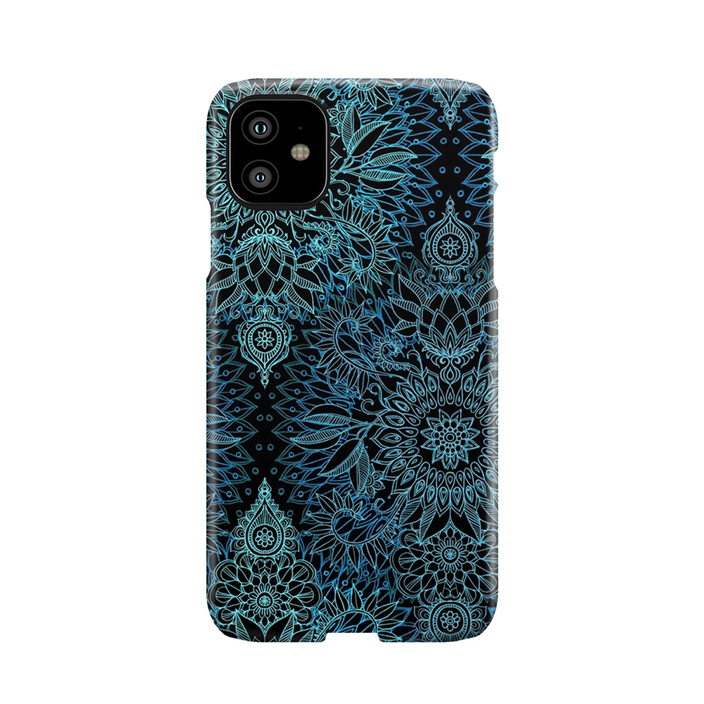 Black, Teal & Aqua Protea Doodle Pattern Phone Case