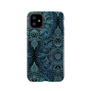 Black, Teal & Aqua Protea Doodle Pattern Tough Phone Case