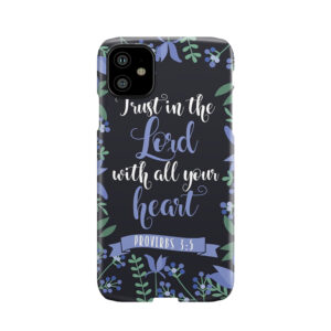 Blue Floral Flower Print Framed Background Proverbs 3:5 Bible Verse Phone Case