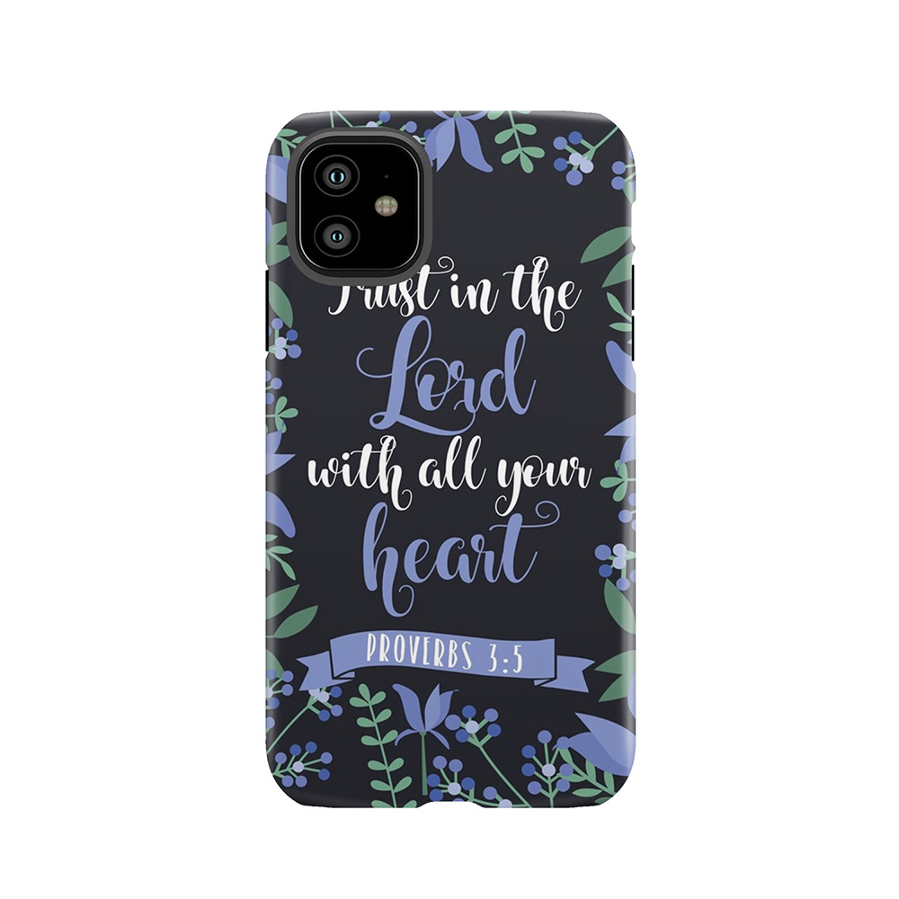 Blue Floral Flower Print Framed Background Proverbs 3:5 Bible Verse Tough Phone Case