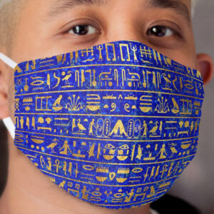 Blue Lapis and Gold Hieroglyphics Cloth Face Mask