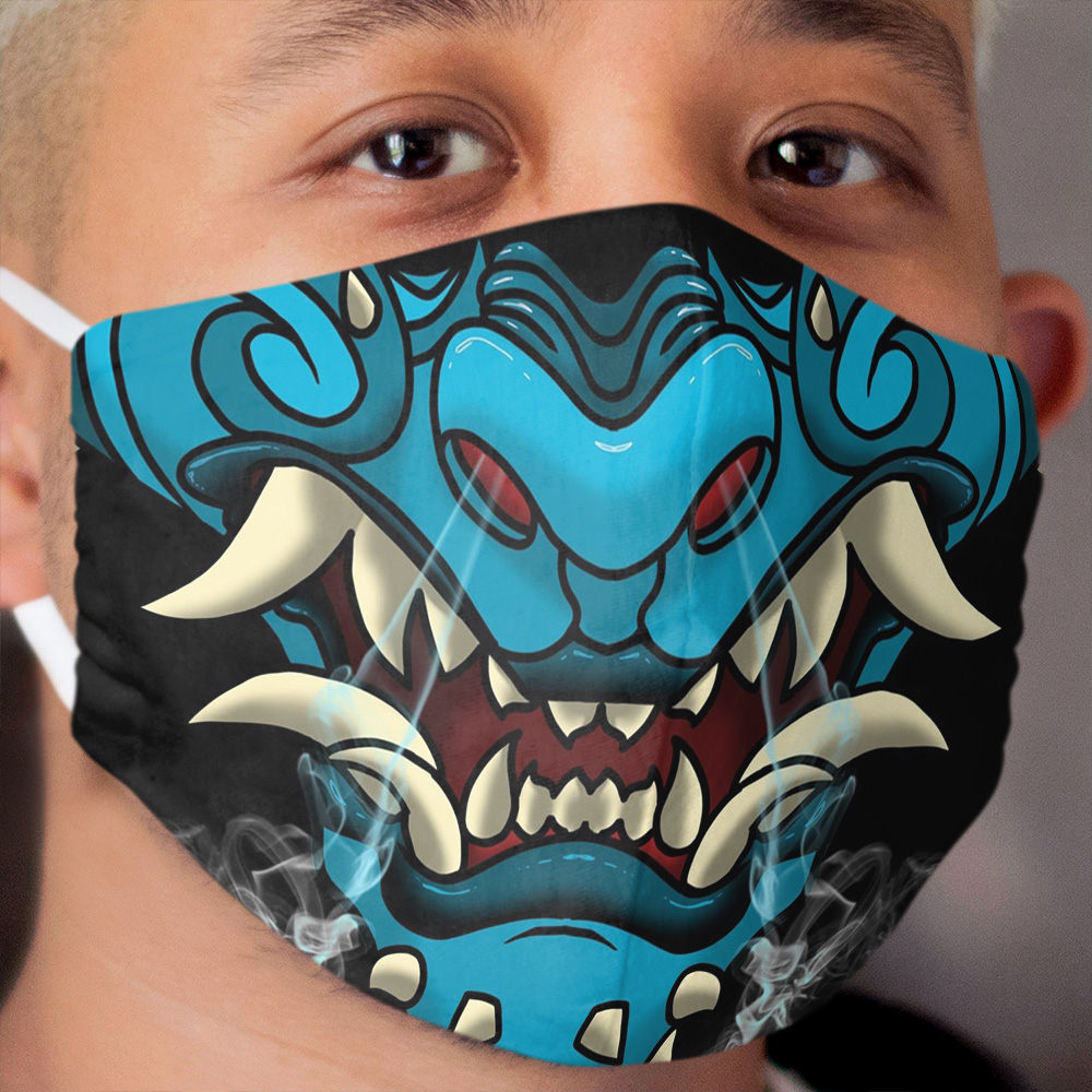 Blue Oni Demon Maw Pattern Cloth Face Mask