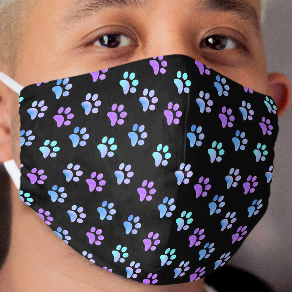 Blue Purple Galaxy Paw Prints Cloth Face Mask