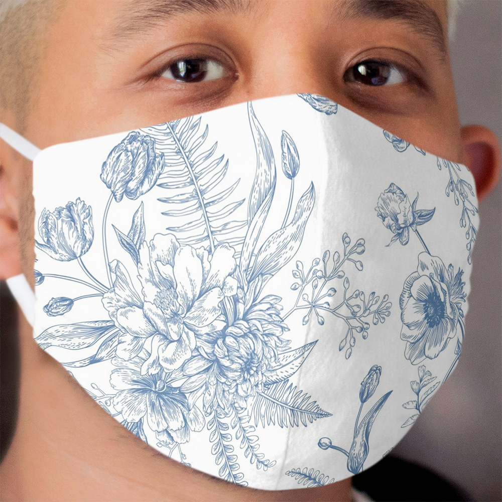 Blue toile flowers Cloth Face Mask