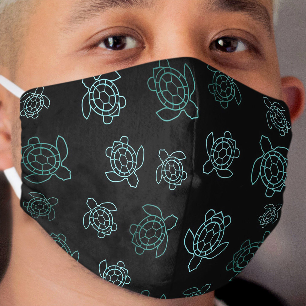 Blue Turtles On Black Cloth Face Mask