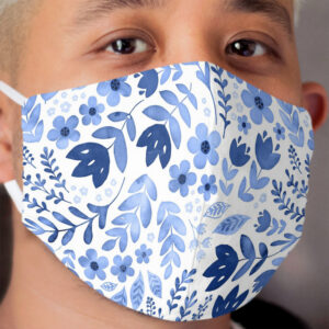 Blue watercolour floral Cloth Face Mask