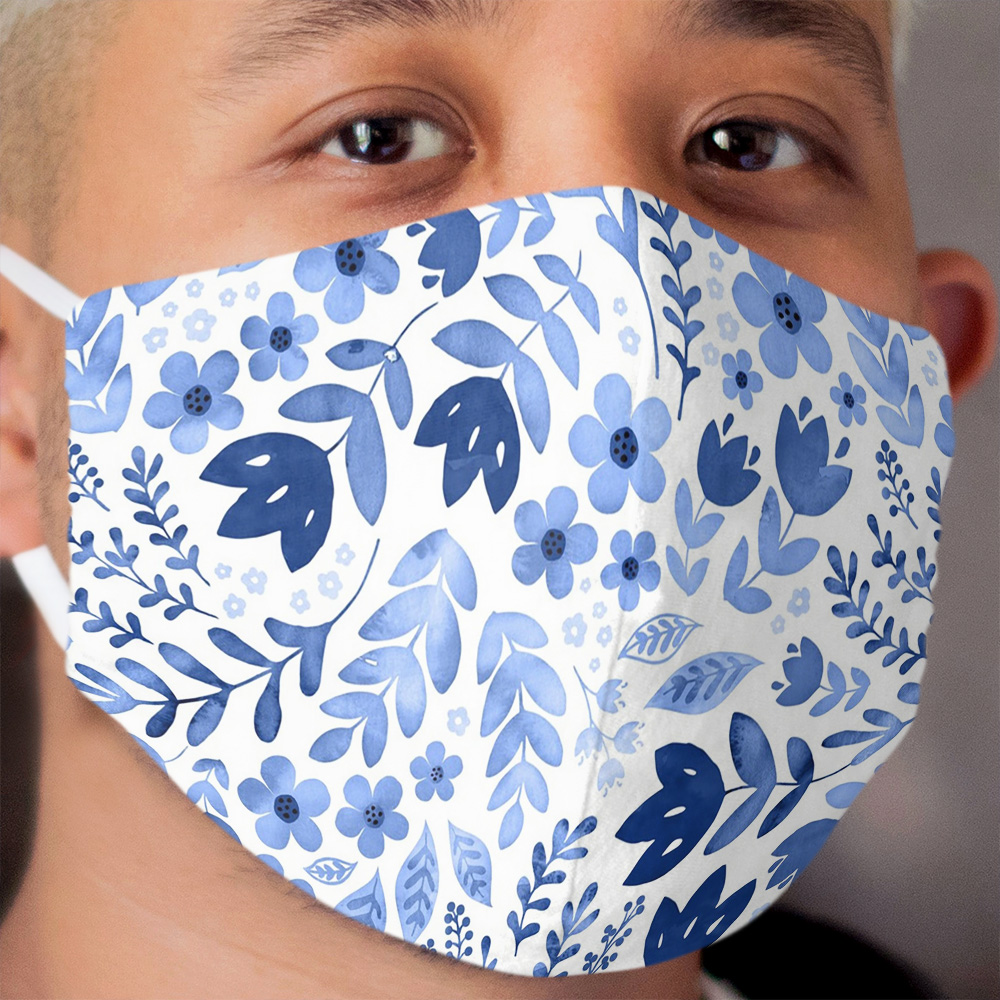 Blue watercolour floral Cloth Face Mask
