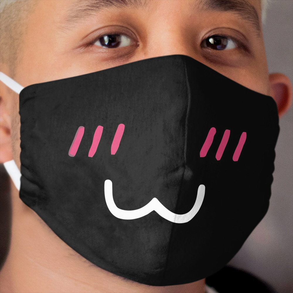 Blushing Cute Cat Kawaii Anime Face Mouth Black Cloth Face Mask - Chief  T-shirt