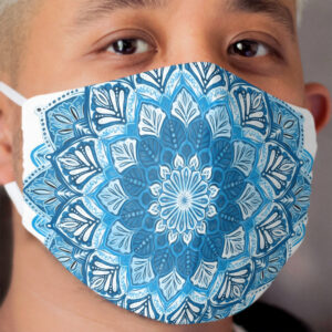 Boho Mandala in Monochrome Blue and White Cloth Face Mask