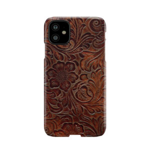 Burnished Rich Brown Tooled Leather Pattern Phone Case