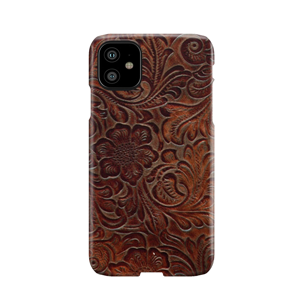 Burnished Rich Brown Tooled Leather Pattern Phone Case