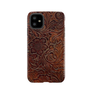 Burnished Rich Brown Tooled Leather Pattern Tough Phone Case