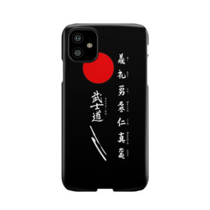 Bushido And Japanese Sun (White Text) Phone Case