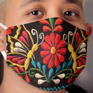 Butterflies and a Red Flower Cloth Face Mask