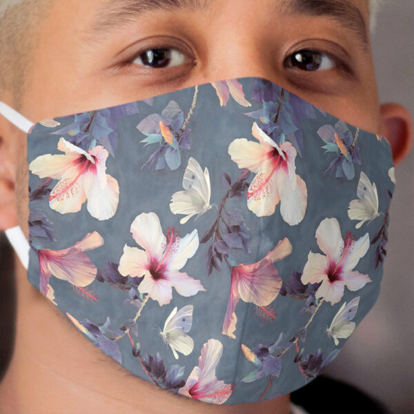 Butterflies and Hibiscus Flowers - a painted pattern Cloth Face Mask