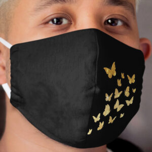 Butterfly, Butterflies, Gold Sparkles, Colorful Insects, Cute Monarch, Beautiful Colors, Brilliant, Black Background Cloth Face Mask