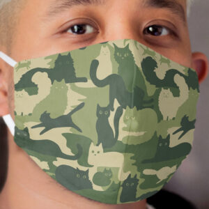 Camouflage Pattern with Cats | Green Cat Camo Cloth Face Mask