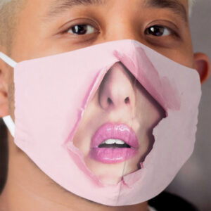 Cant Breathe - Pink Lips peeping through a hole in pink paper Cloth Face Mask