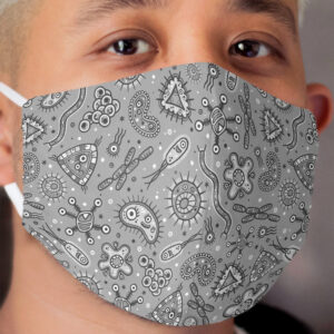 Cartoon Microbes - Grey / Gray Cloth Face Mask