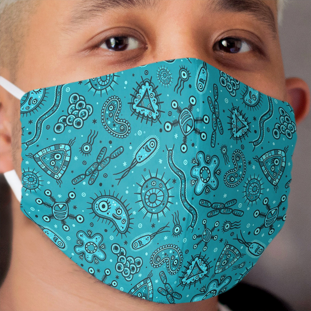 Cartoon Microbes - Teal Cloth Face Mask