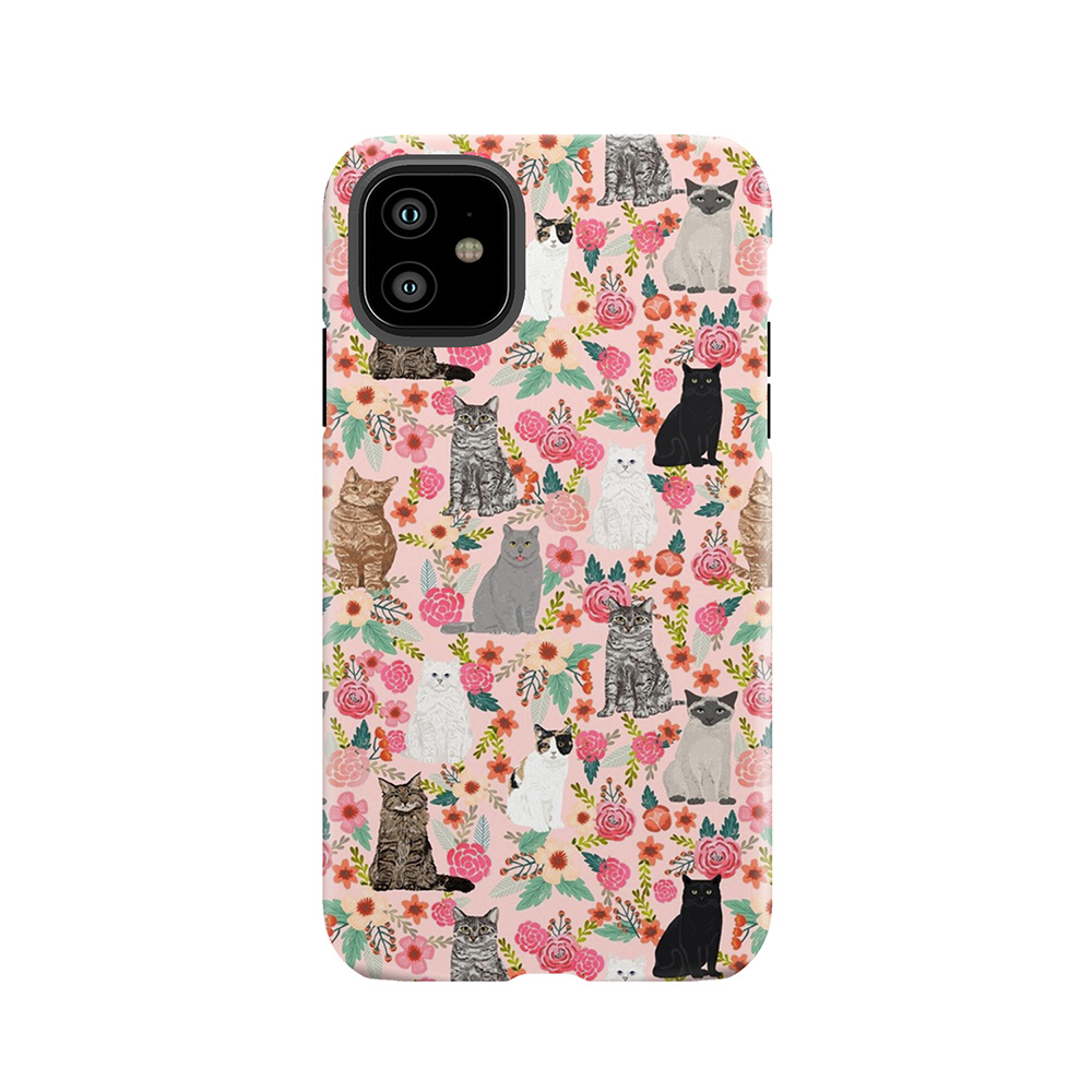 Cat Floral Mixed Breeds Of Cats Gifts For Pet Lovers Cat Ladies Florals Tough Phone Case