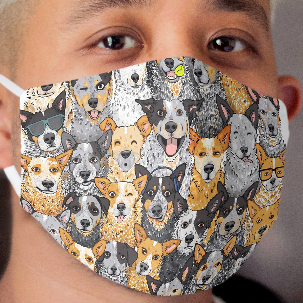 Cattle Dog Mixed Expressions, by Artwork by AK Cloth Face Mask