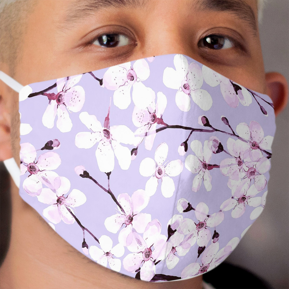 Cherry Blossom on grey/ lavender Cloth Face Mask