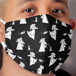 Chibi Plague Doctors White on Black Cloth Face Mask