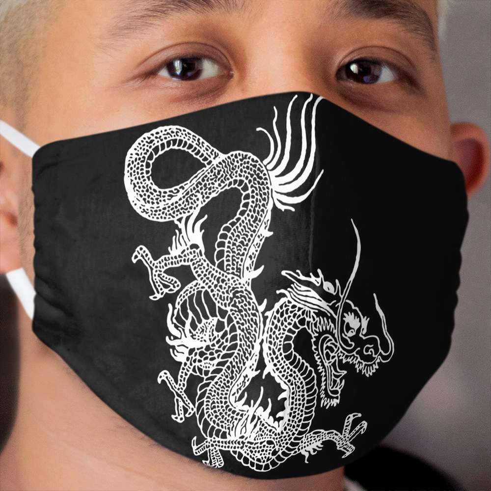 Chinese White Dragon Cloth Face Mask