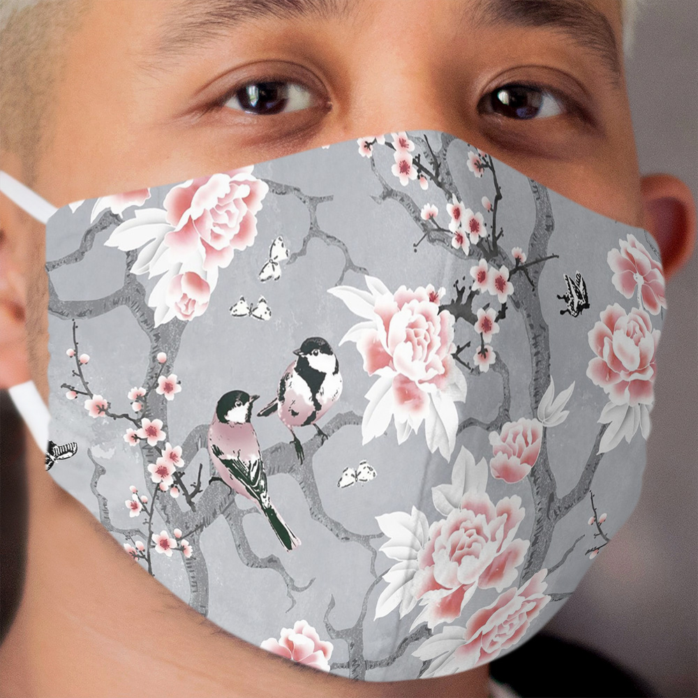 Chinoiserie birds in grey Cloth Face Mask