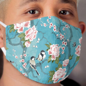 Chinoiserie birds in turquoise blue Cloth Face Mask