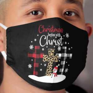 Christmas Begins with Christ Cloth Face Mask Plaid Cross, Leopard Cross Cloth Face Mask
