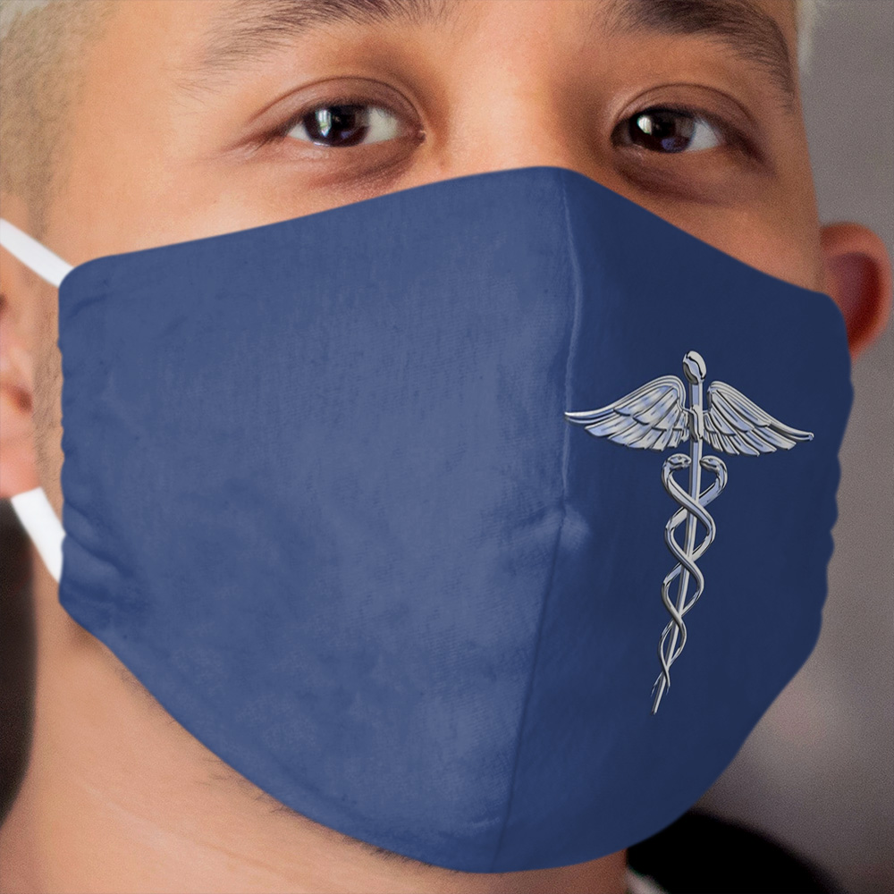 Chrome like Medical Caduceus Snakes Cloth Face Mask