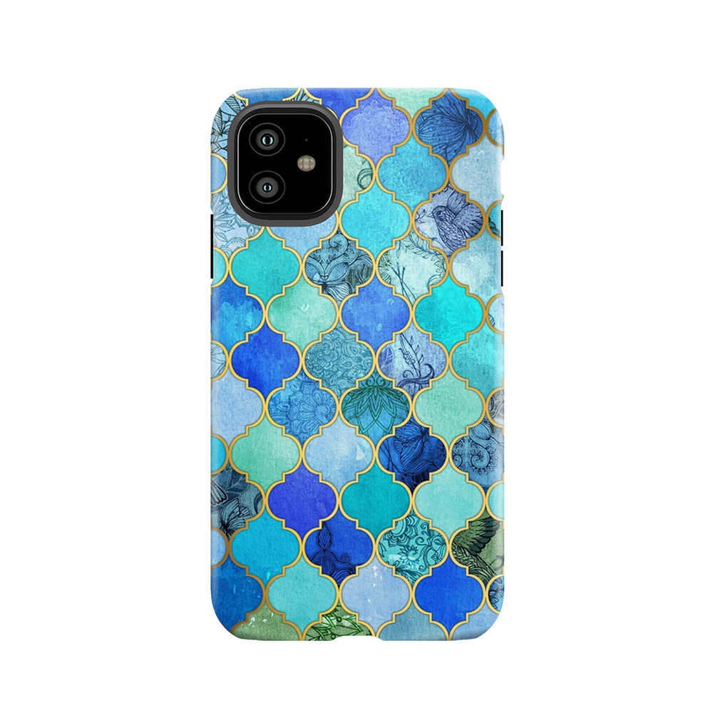 Cobalt Blue, Aqua & Gold Decorative Moroccan Tile Pattern Tough Phone Case
