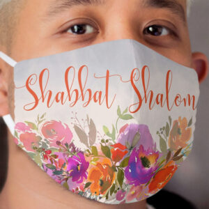 Colorful Watercolor Shabbat Shalom Jewish Art Cloth Face Mask