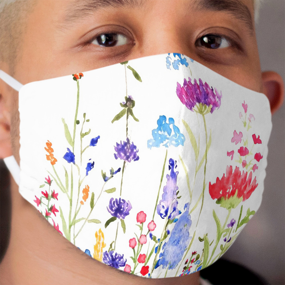 colorful wild flowers watercolor painting Cloth Face Mask